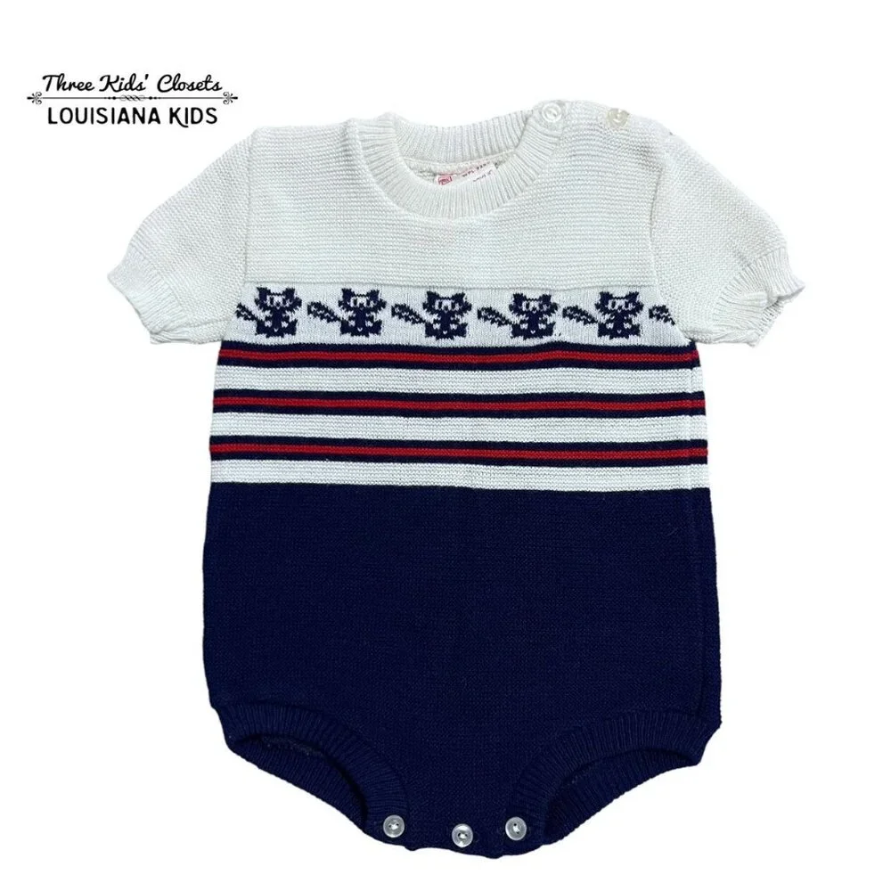Vintage Friemanit L (6-12m) Fox Striped Sweater Bubble Romper